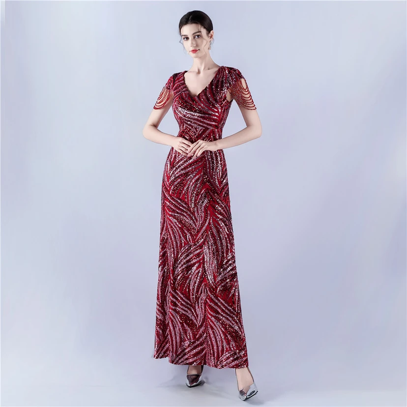 A-Line Big Swing Dress Skirt Encrypted Sequined Craft Beaded Evening Dress view 19