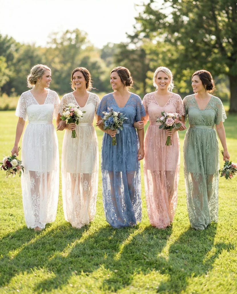 Sheer Illusion V-Neck Tulle Dress with Sweep Train