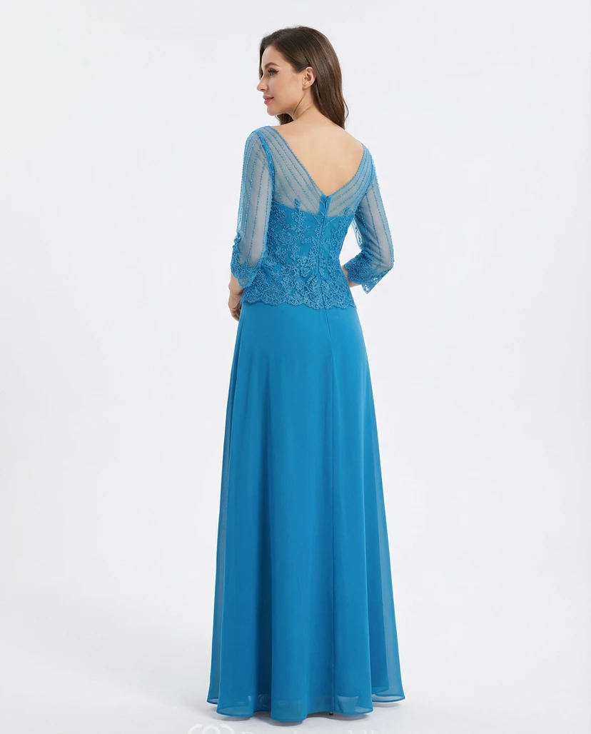 Illusion Sleeve V-Neck Chiffon Mother Gown view 2