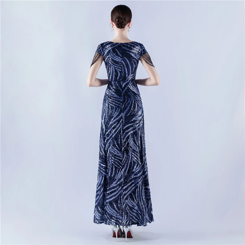A-Line Big Swing Dress Skirt Encrypted Sequined Craft Beaded Evening Dress view 38