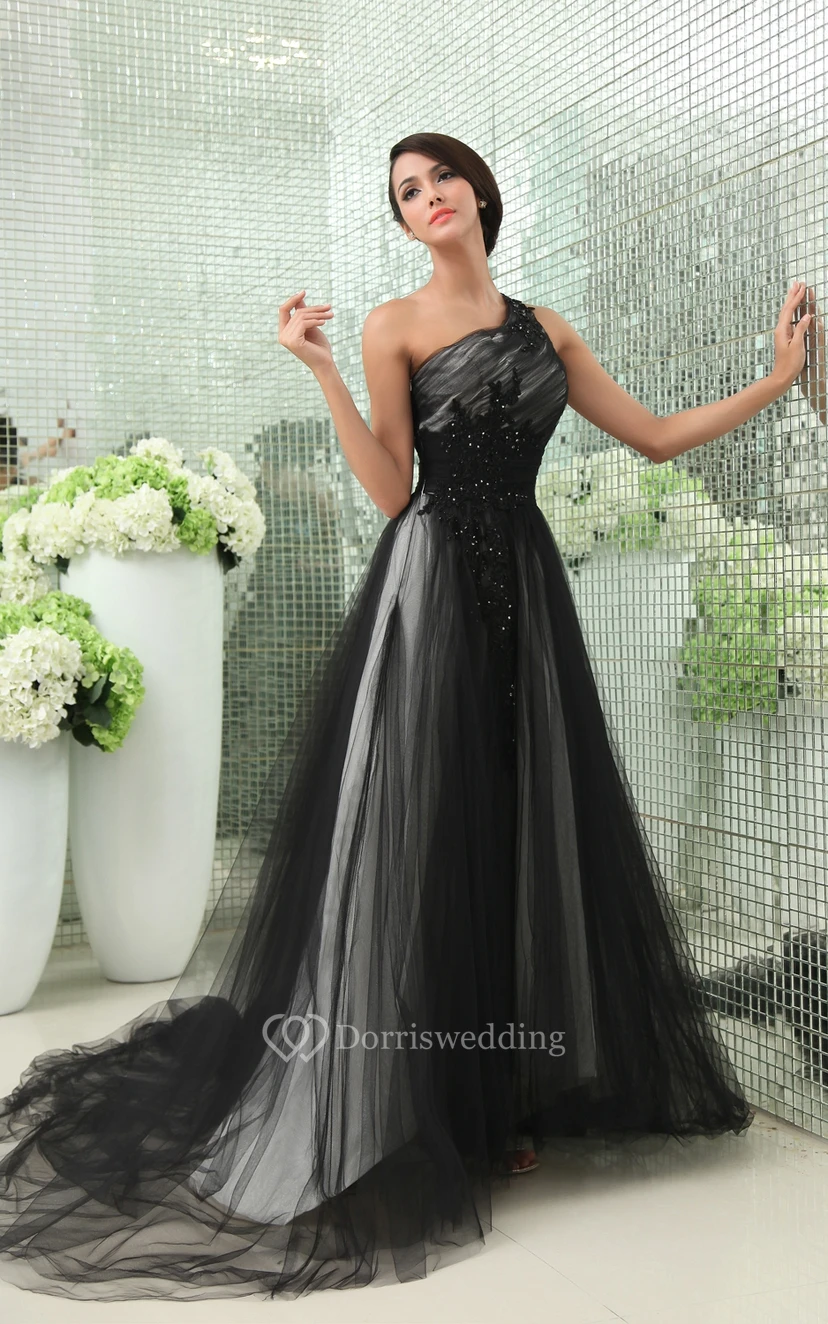 Graceful One-Shoulder Layered Tulle Gown With Side Zipper view 2