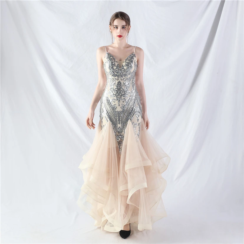 Vestido de actuación para celebración de baile caliente con cuentas de flores y posicionamiento de red rígida. view 55