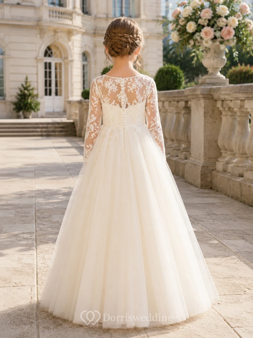 Robe de bal en tulle et dentelle à manches longues pour demoiselle d'honneur view 2