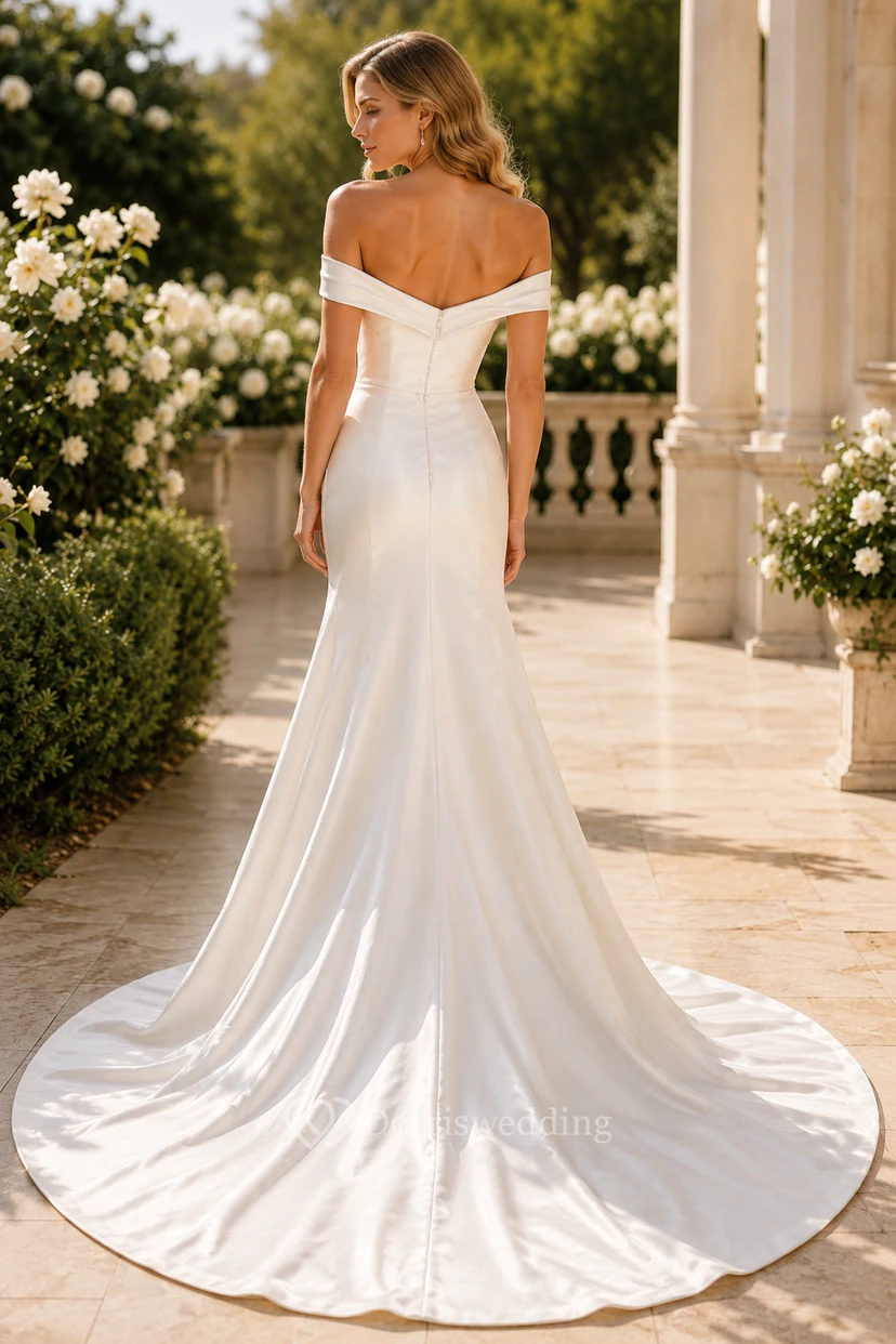 Schulterfreies Brautkleid im Meerjungfrauenstil aus Satin mit Schleppe view 2