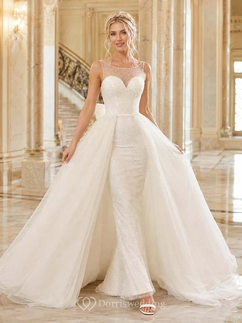 Two Mermaid Piece Convertible Bridal Refined Wedding Dress Lace