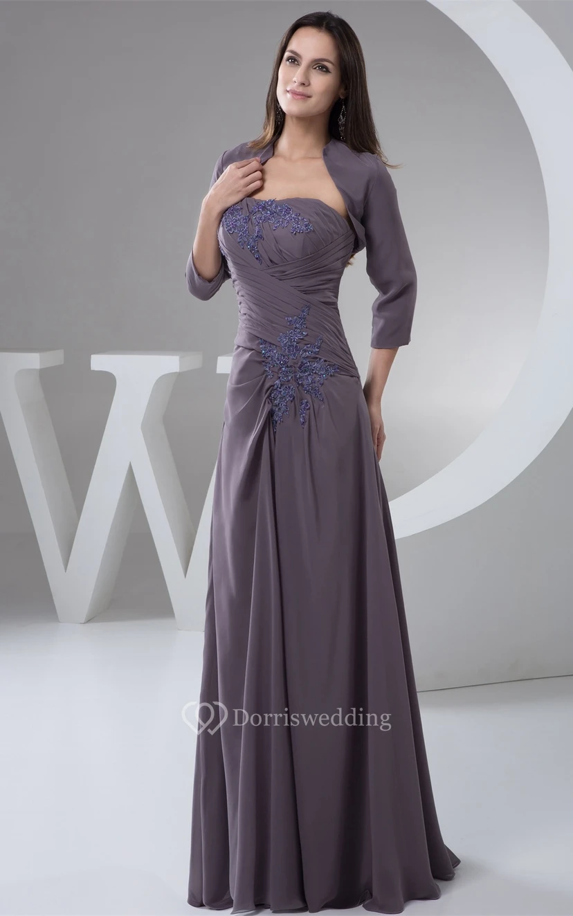 Trägerloses Etuikleid aus Chiffon mit Bolero und Spitze view 7