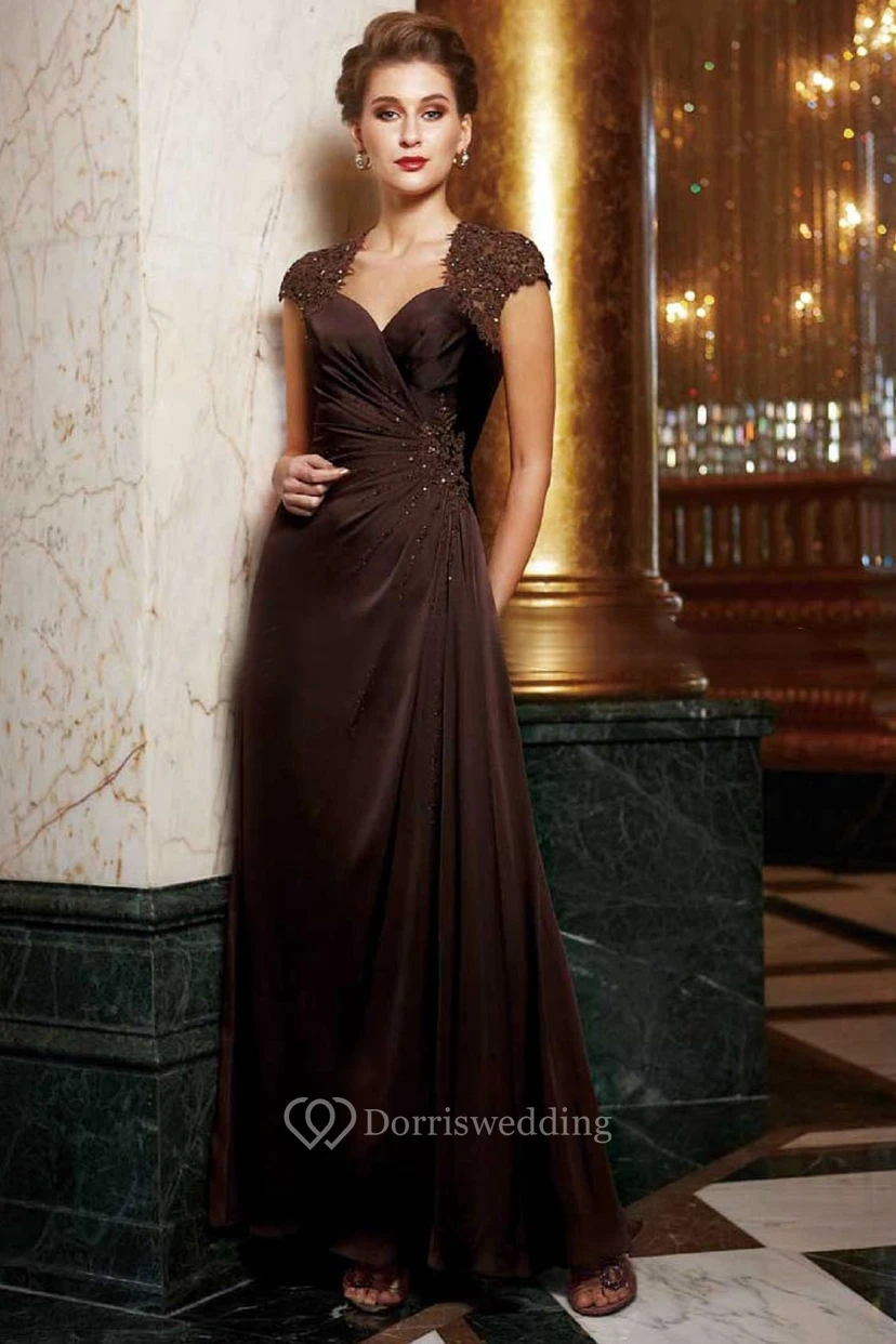 Cap-Sleeved A-Line Gown With Beadings And Appliques