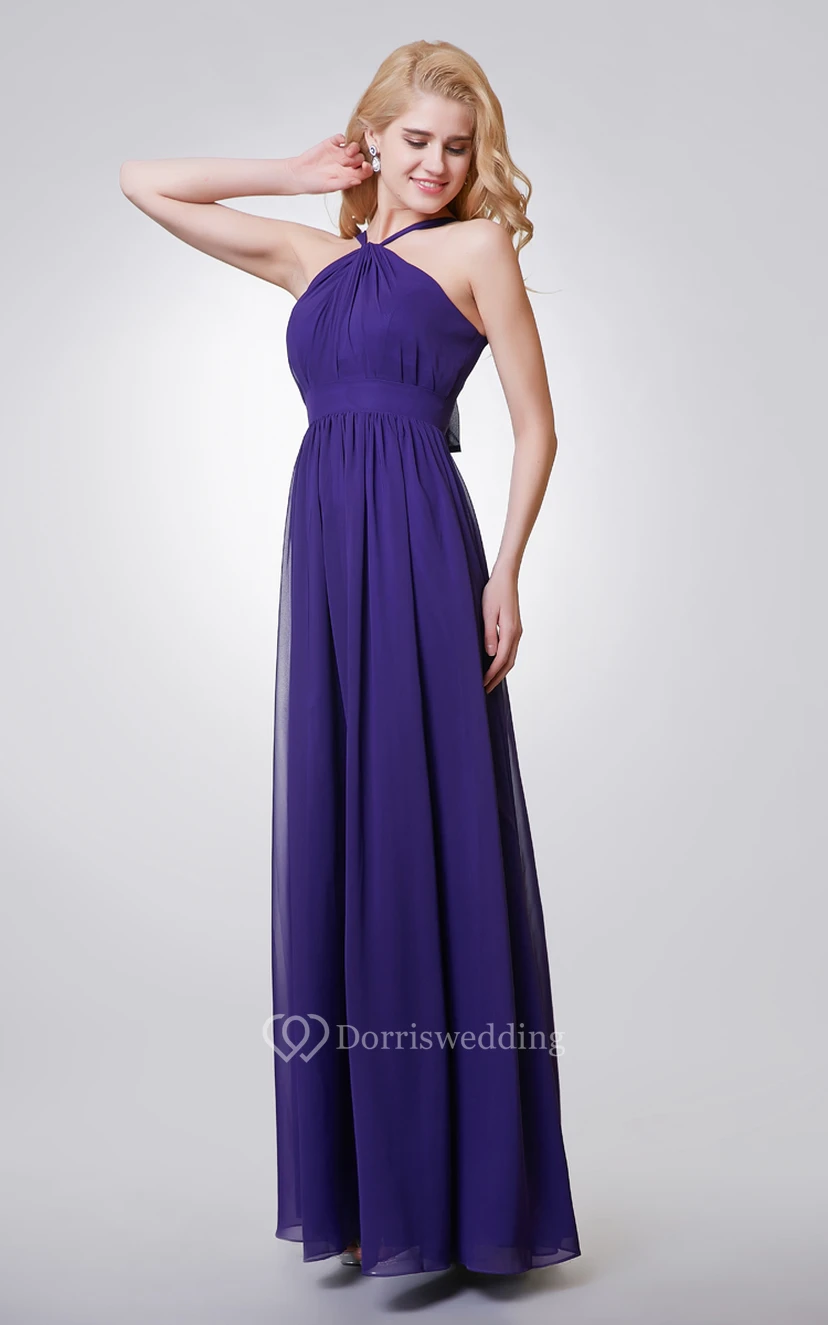 Halter A-line Long Chiffon Dress With Key-hole view 2