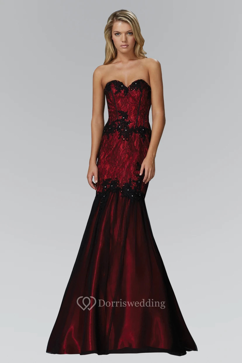 Mermaid Long Sweetheart Sleeveless Lace Lace-Up Dress With Appliques
