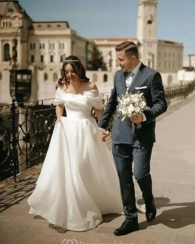Off-Shoulder Ball Gown Wedding Dress with Draped Bodice