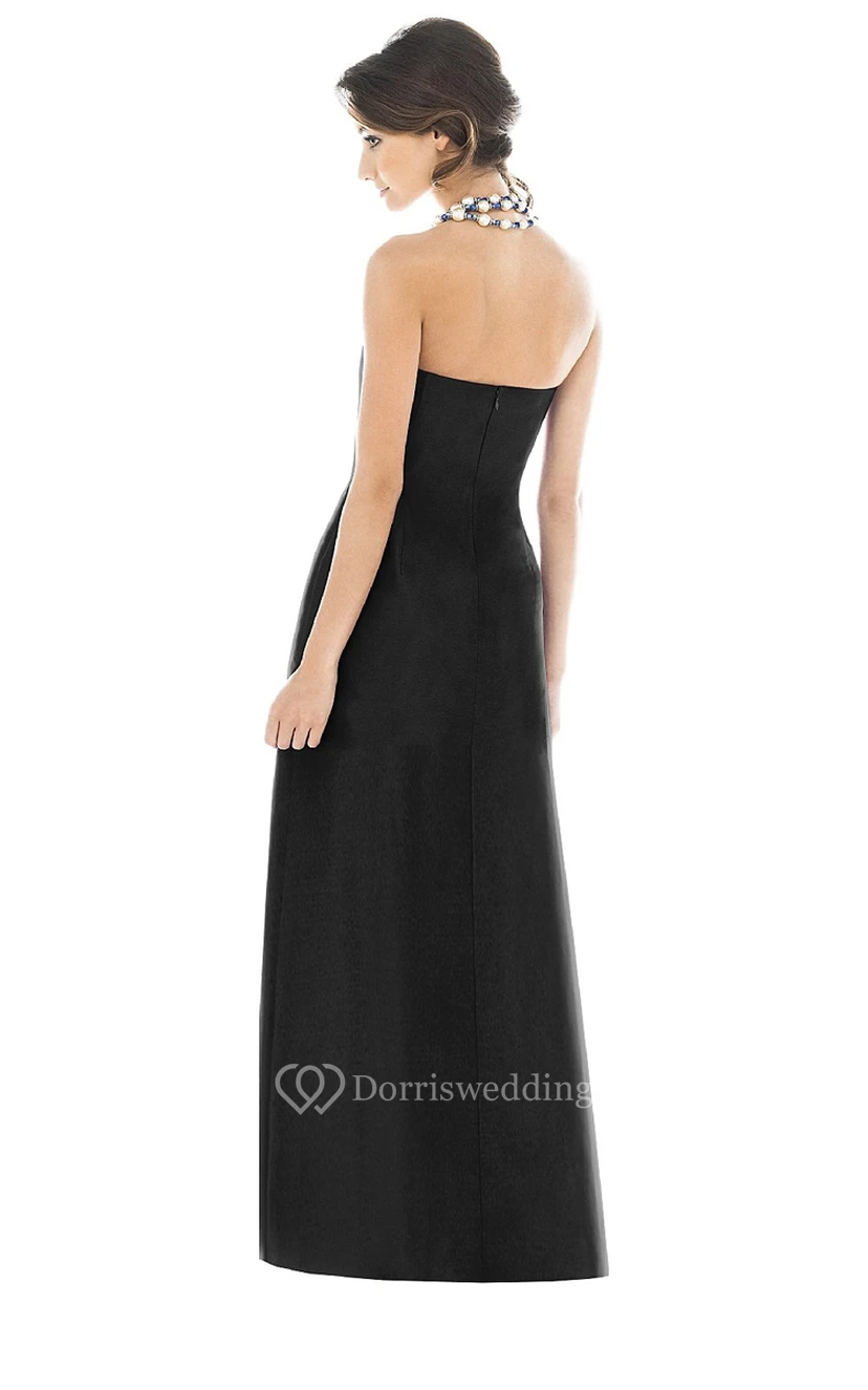 Satin Floor-Length Strapless Dress With Pockets view 3