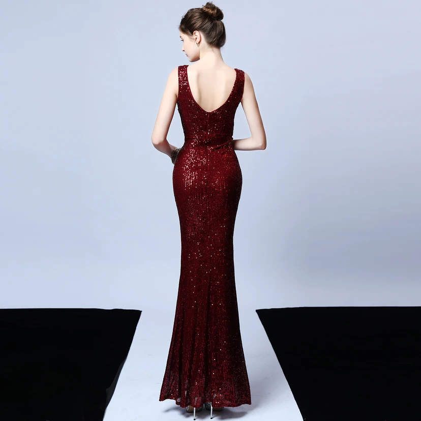 Robe de soirée élégante et longue sans manches à sequins Aura Queen, style banquet, coupe sirène. view 42