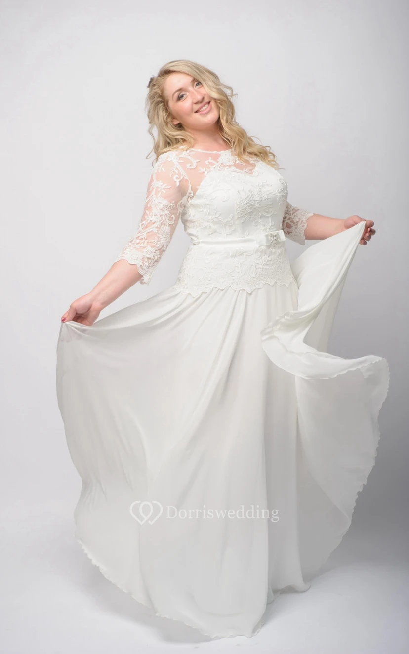 Robe longue empire bateau 3 Empire en mousseline de soie et dentelle illusion view 3