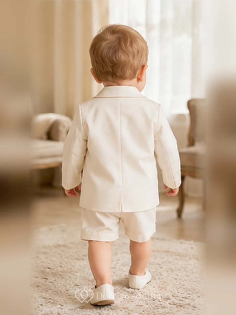 Cream Blazer Bow Tie Short Formal Christening Suit for Baby Boy view 2