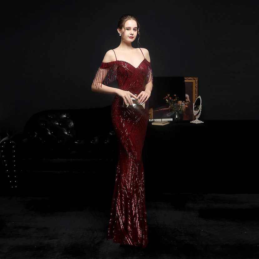 Sequined Fishtail Long Dress Performance Internet Celebrity Event Banquet Car Model Etiquette Evening Dress view 22