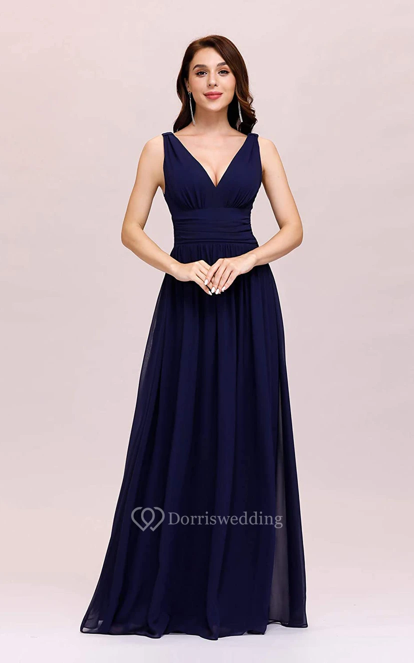 Casual Chiffon V-neck A Line Sleeveless Evening Dress With Ruffles view 9