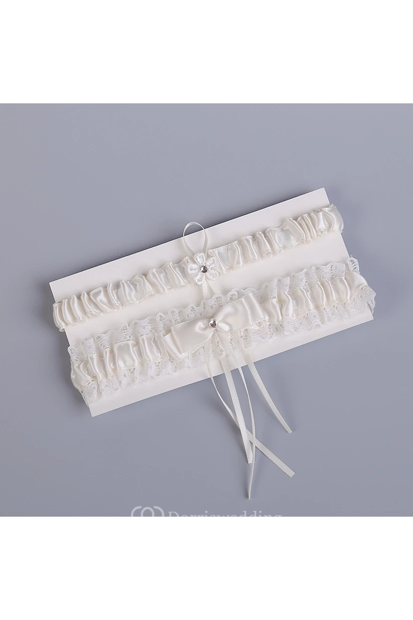 Handmade Western Two-piece Stretch Lace Bow Garter Within 16-23inch view 2