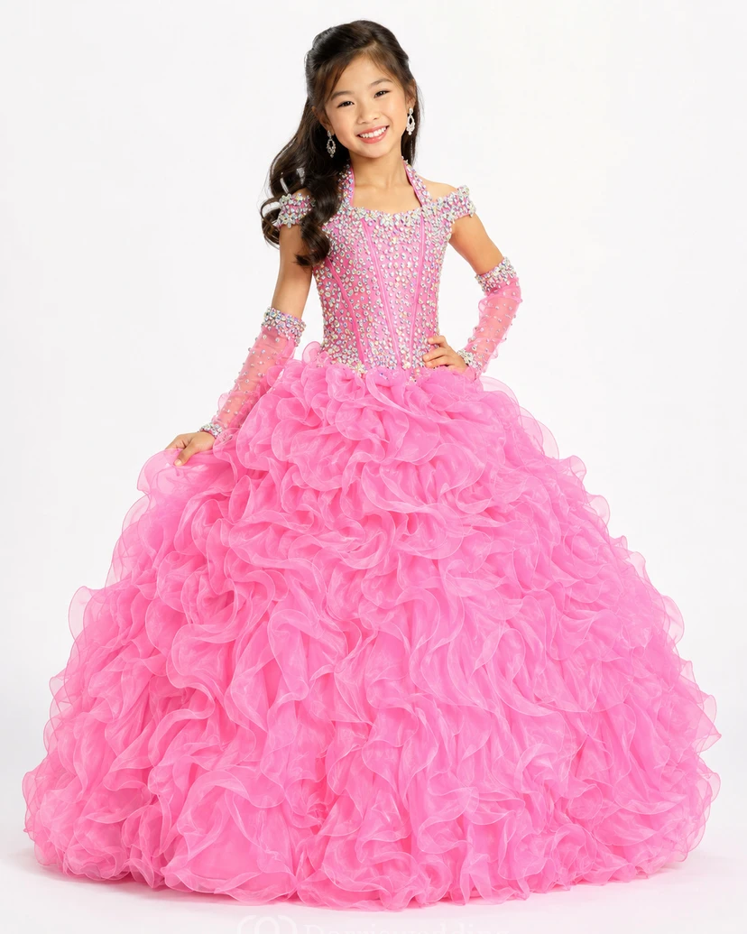 Ruffle Ball Gown Halter Corset Flower Girl Dress with Beading view 12