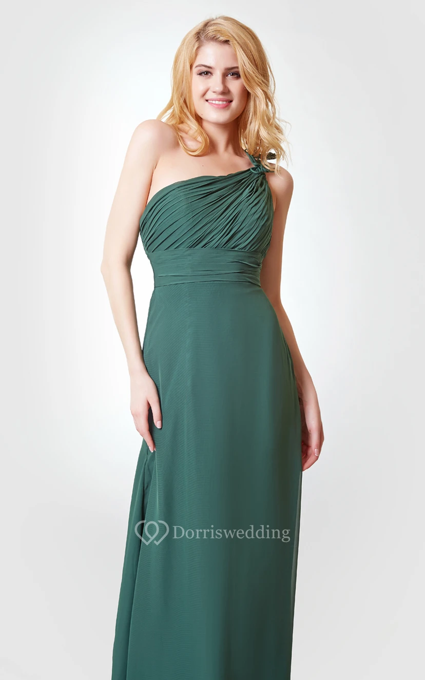 One Shoulder Ruched A-line Long Chiffon Dress view 5