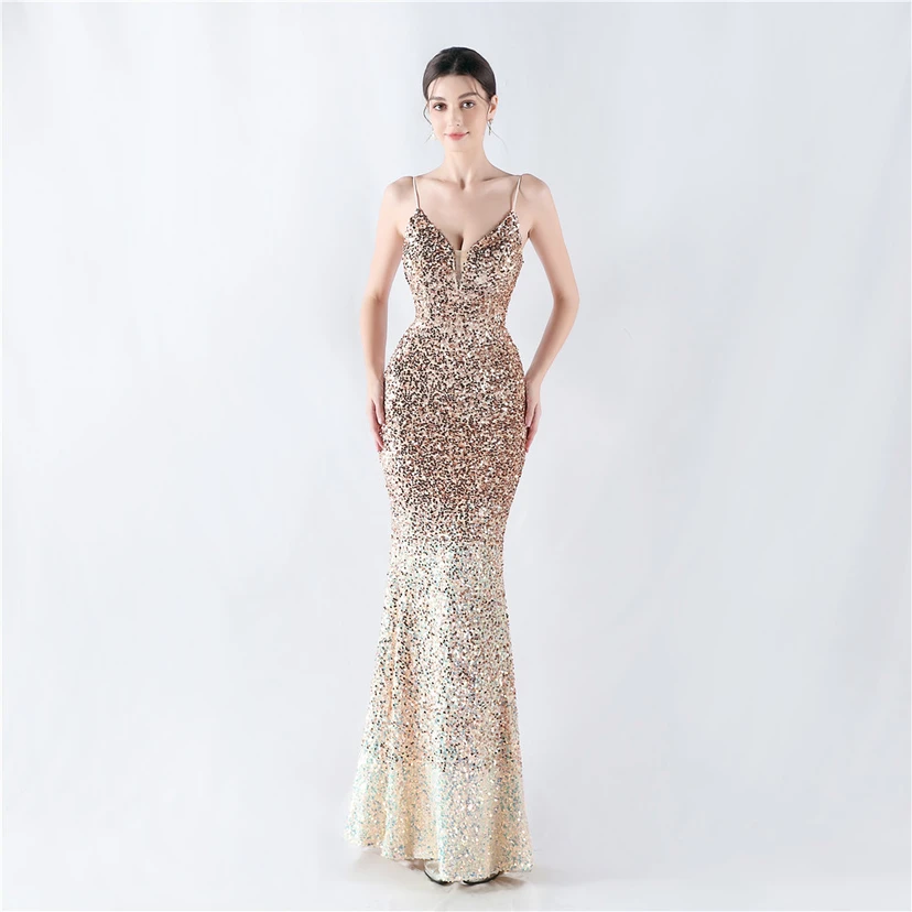 Samtiger, farbverlaufender, perlenbesetzter, sexy Strumpfhalter-Abendkleid view 19