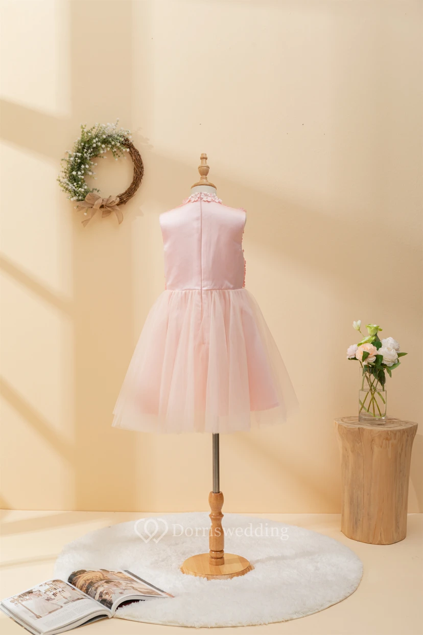 Adorable Jewel Sleeveless Tulle A-line Flowergirl Dress with Petal Top view 2