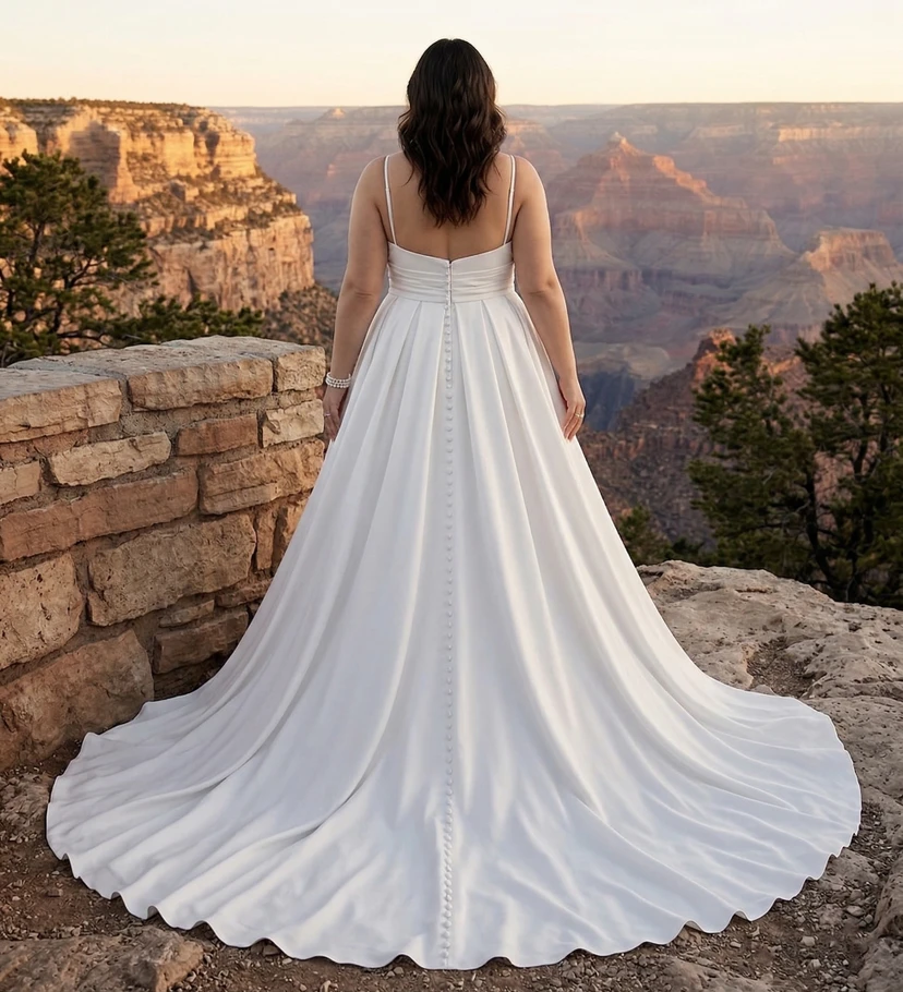 Plus Size Simple Spaghetti Strap A-Line Wedding Dress with Side Slit view 2