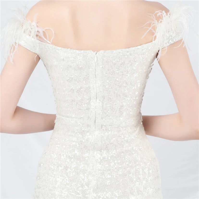 Vestido de noche de alta gama con chaleco de encaje de pelo de avestruz y diamantes, cintura de espina de pescado. view 27