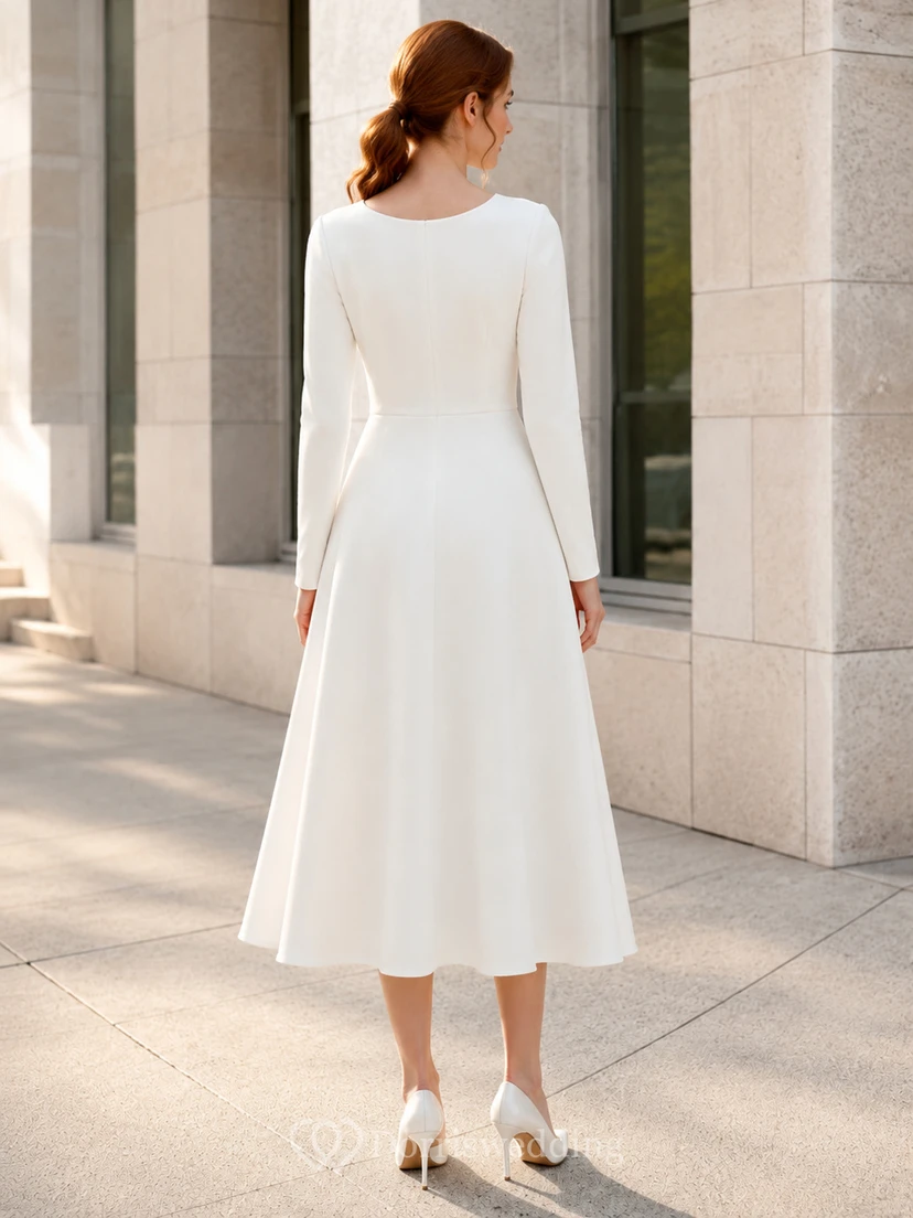 Vestido de novia asequible de corte A con escote en V y mangas largas estilo juzgado view 2