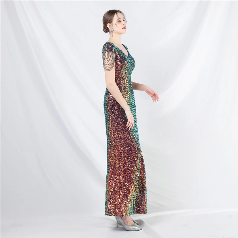 A-Line Big Swing Dress Craft Sequined Long A-Line Evening Dress view 21