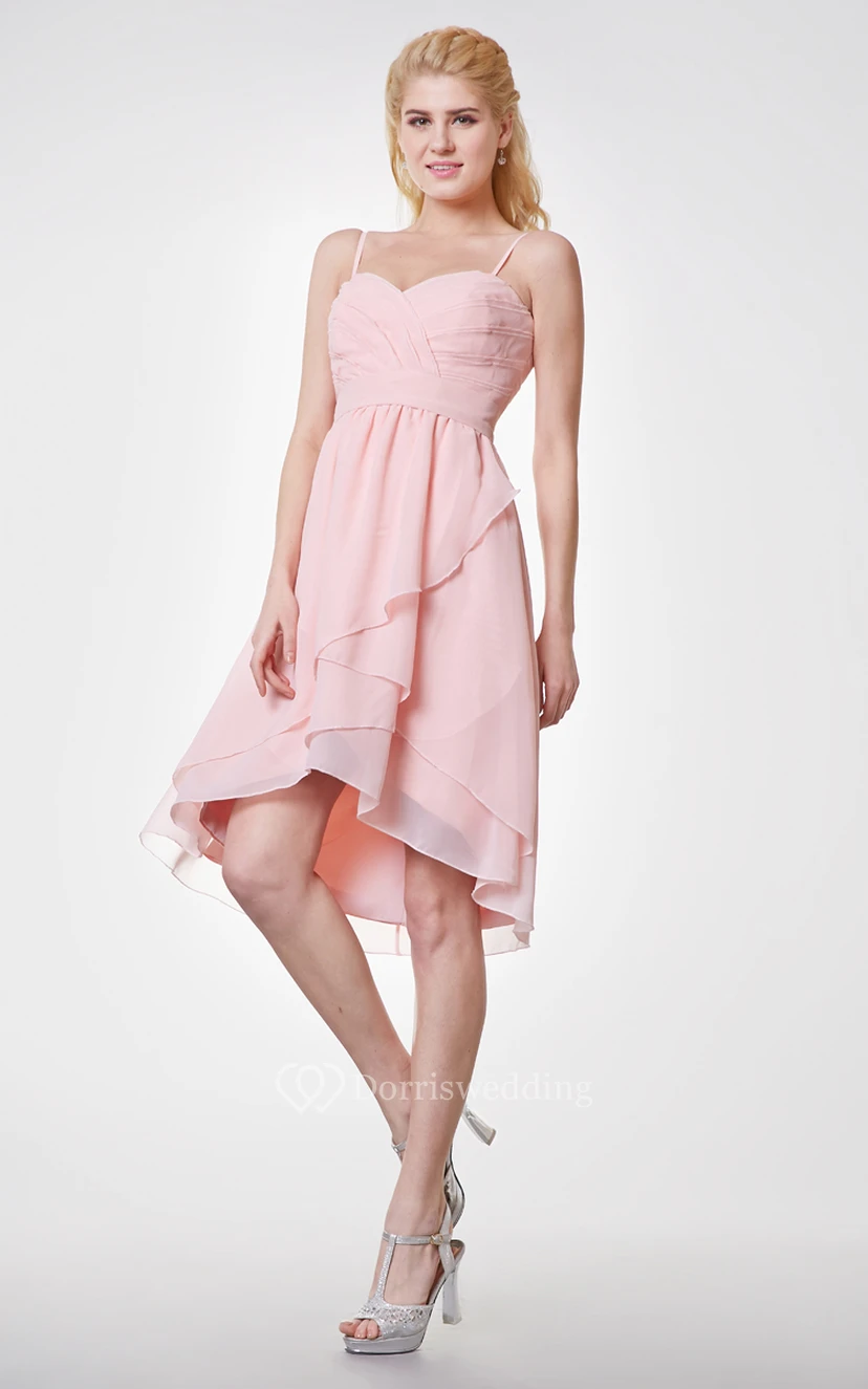 Spaghetti Straps Crisscross Bodice Empire Chiffon High Low Dress view 2