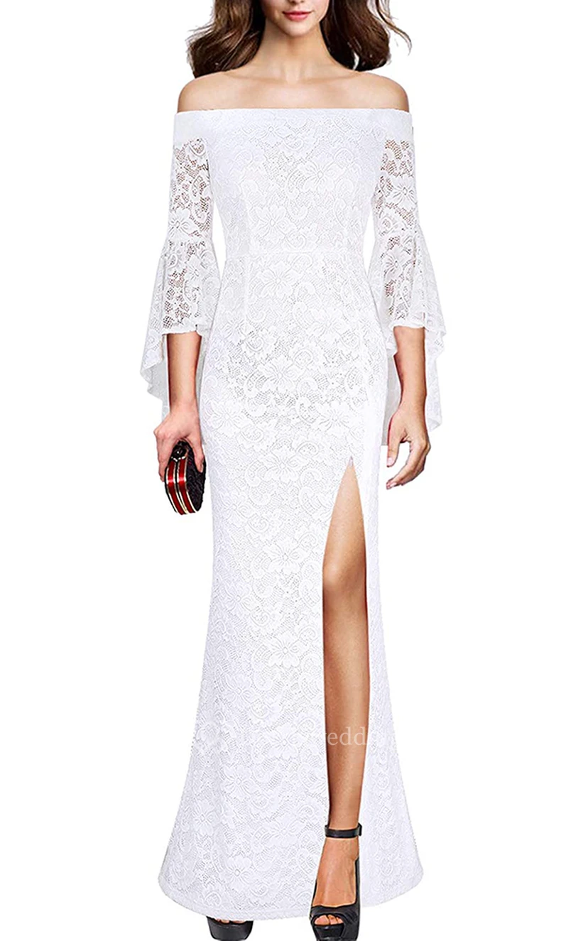 Sexy Lace Off-the-shoulder Mermaid Guest Evening Dress With Split Front view 8