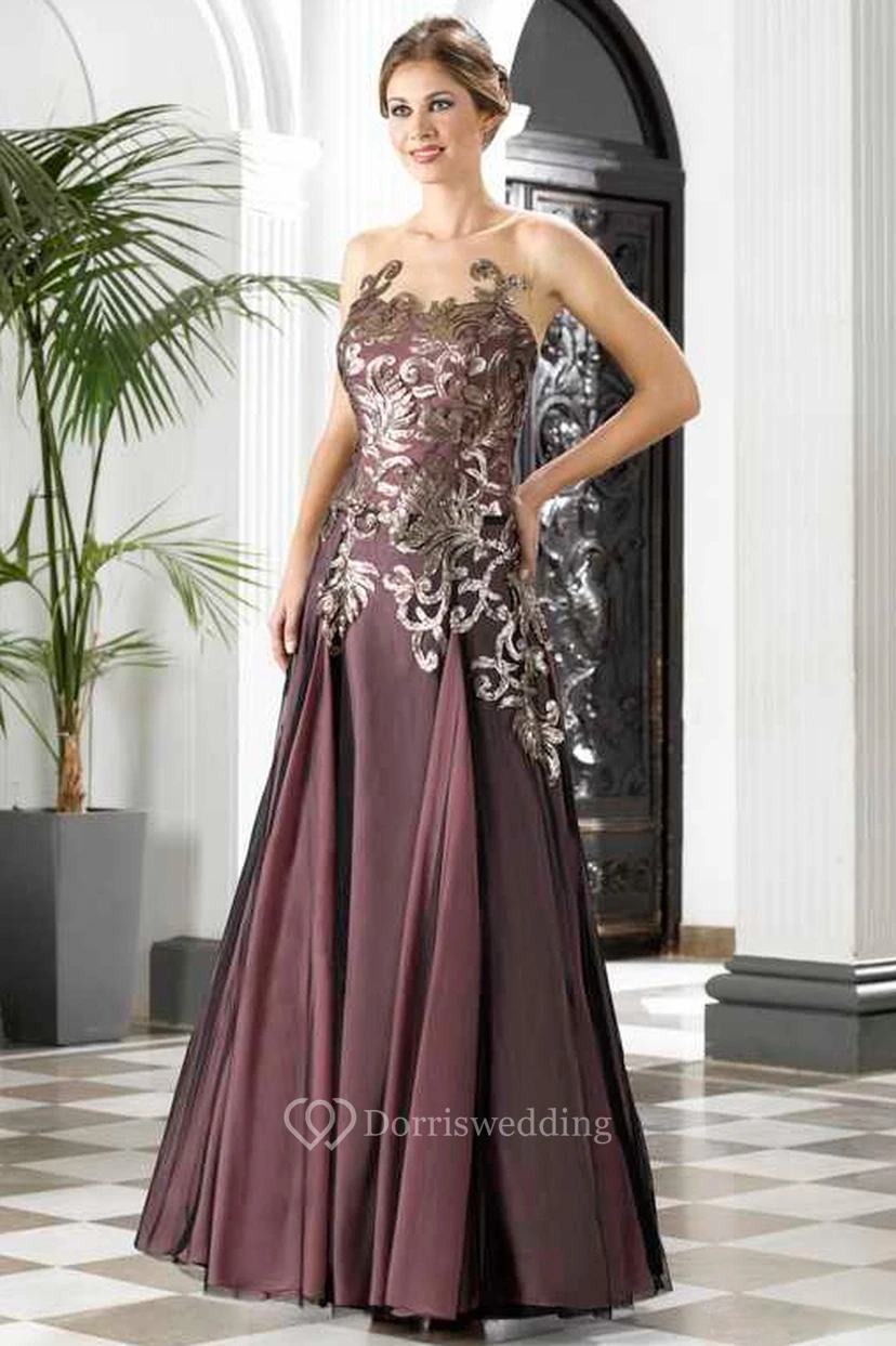 A-Line Appliqued Sleeveless Maxi Prom Dress With Pleats And Deep-V Back