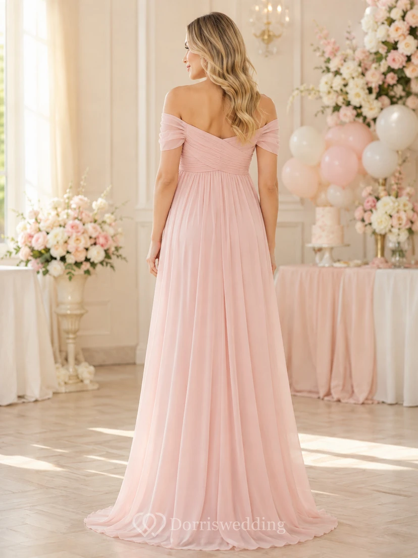 Blushing Pink Maternity Off Shoulder Sweetheart Empire Chiffon Floor Length Baby Shower Dress view 2