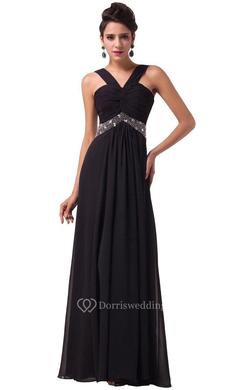 Sexy Sleeveless Chifofn Dress With Beaded Waist