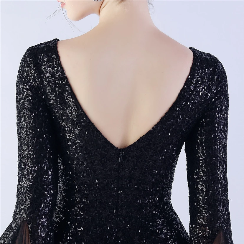 Vestido de noche con lentejuelas, bordado de malla encriptada, estilo artesanal de seda de pez y borde ondulado. view 43