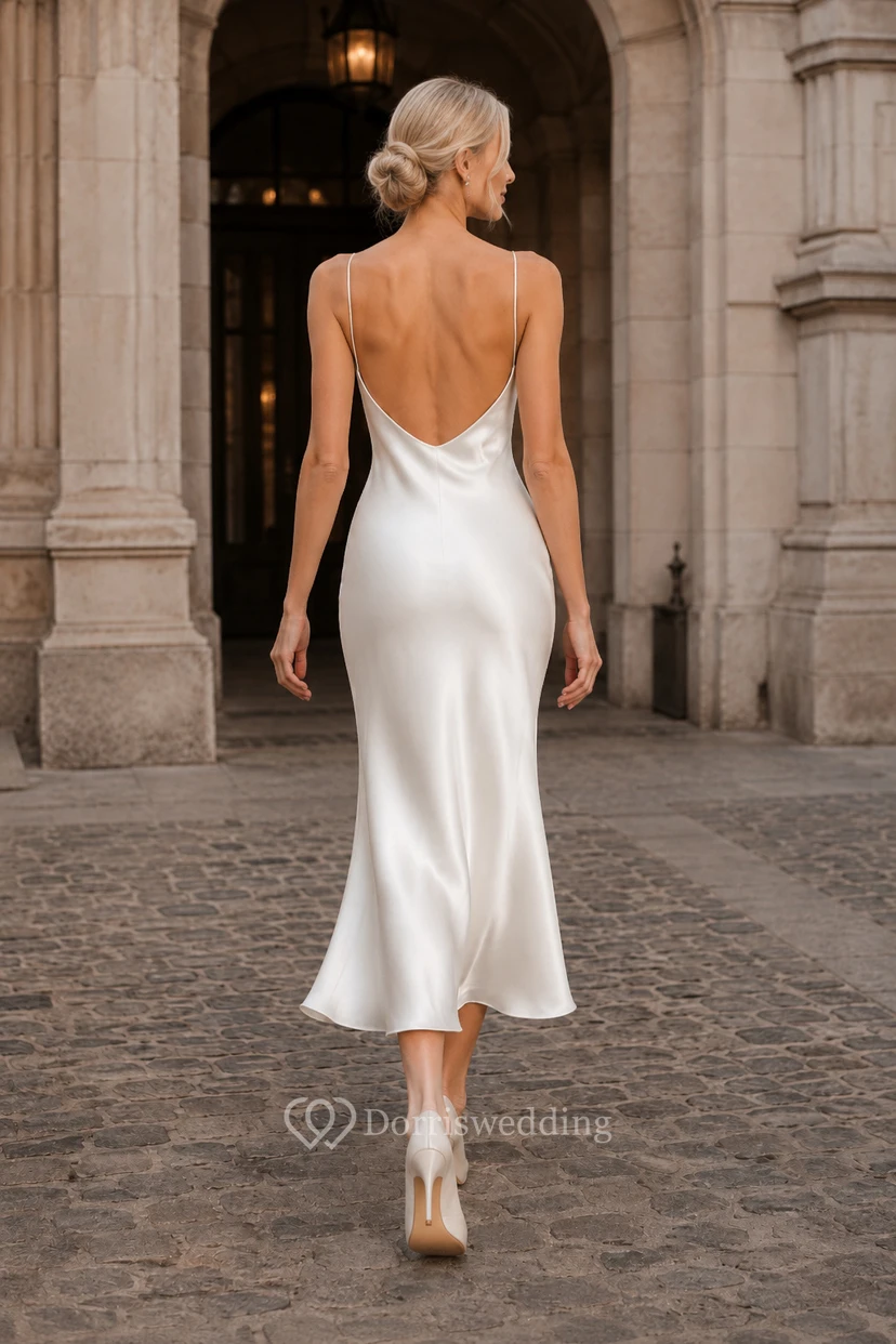 Robe de mariée nuisette en satin à col bénitier et dos nu, longueur cheville. view 2