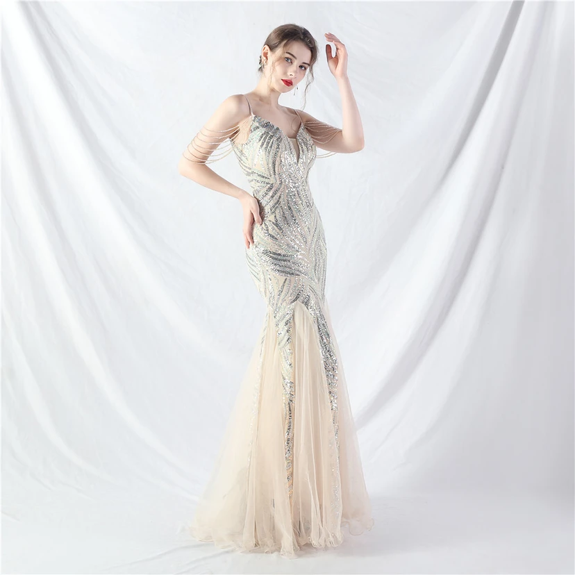 Layered Beads Spliced ​​Mesh High-End Evening Dress view 25