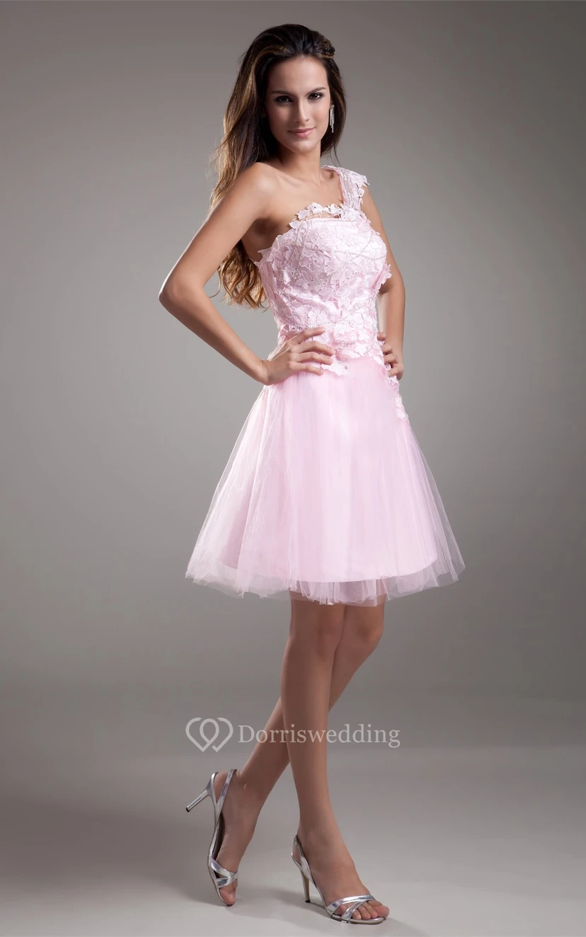 Edle, applizierte Mini-Kleider mit One-Shoulder-Ausschnitt, ärmellos und in A-Linie für besondere Anlässe view 3