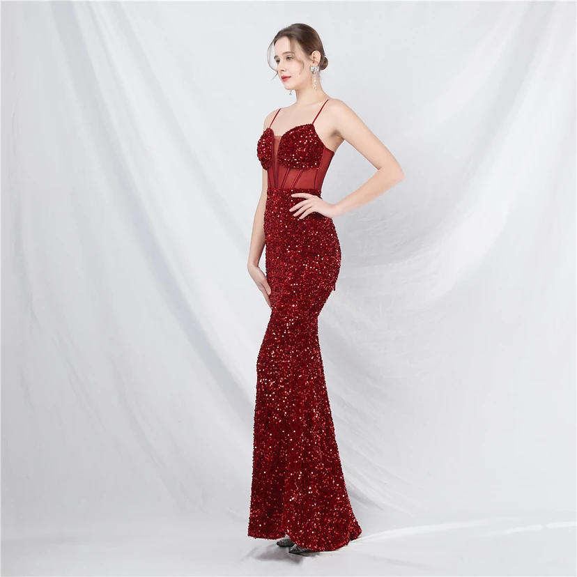Palace Style Heavy Fishbone Waist Mesh Sequined High-End Evening Dress view 28