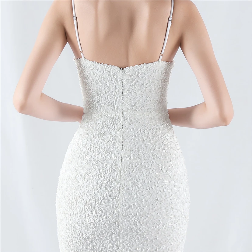 Samtiger, farbverlaufender, perlenbesetzter, sexy Strumpfhalter-Abendkleid view 7
