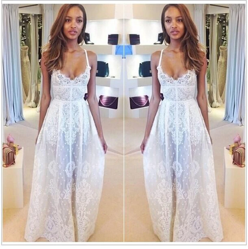 Glamorous Sleeveless Spaghetti Straps Prom Dress With Lace Floor Length Evening Gowns view 2