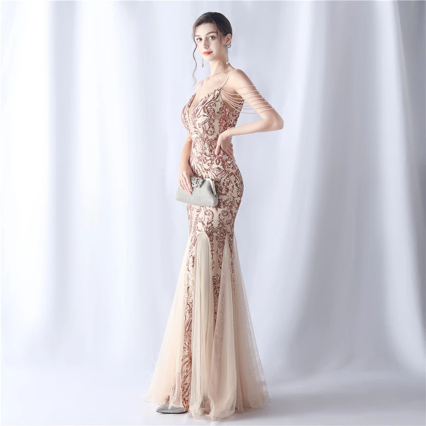 Robe de soirée haut de gamme en maille perlée et ornée de perles, modèle 3034. view 41