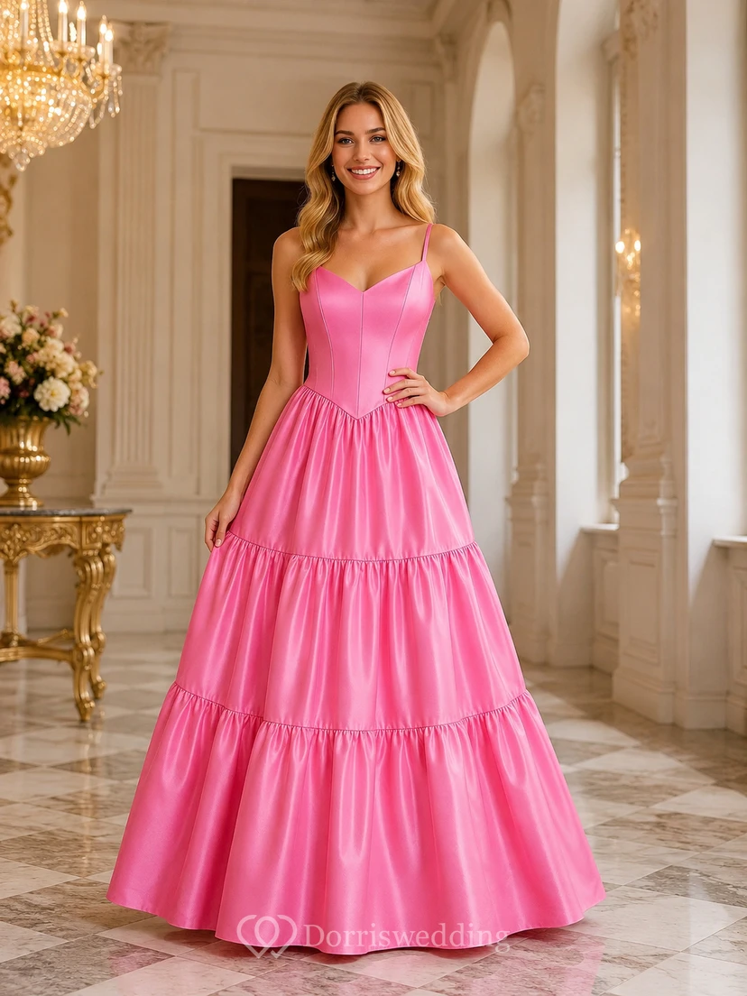 Spaghetti Pink A-line Floor-length Vintage Dress