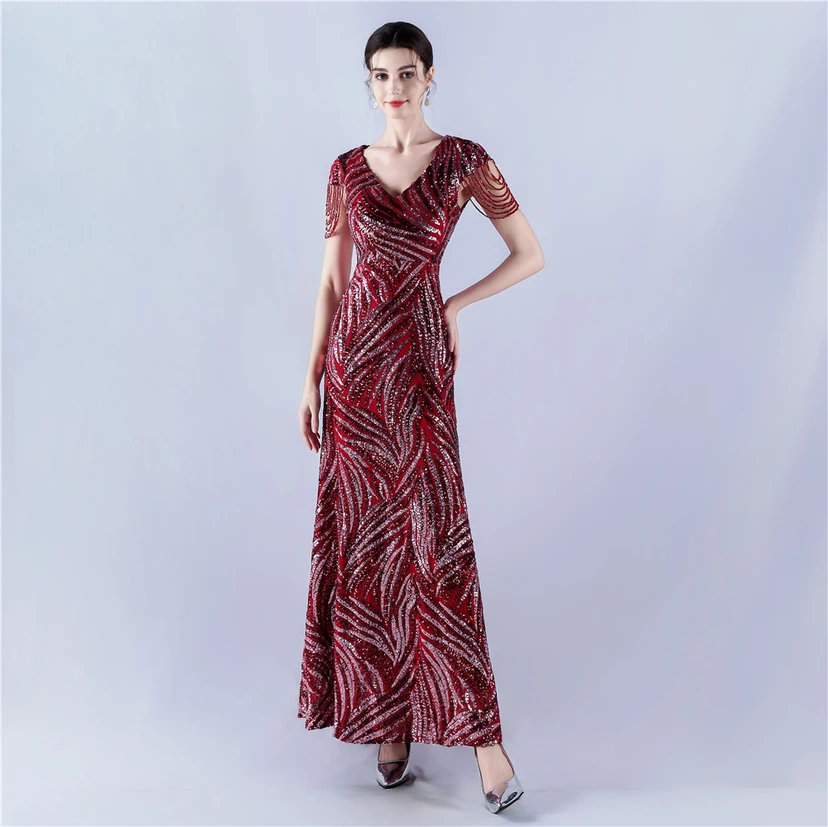 A-Line Big Swing Dress Skirt Encrypted Sequined Craft Beaded Evening Dress view 21