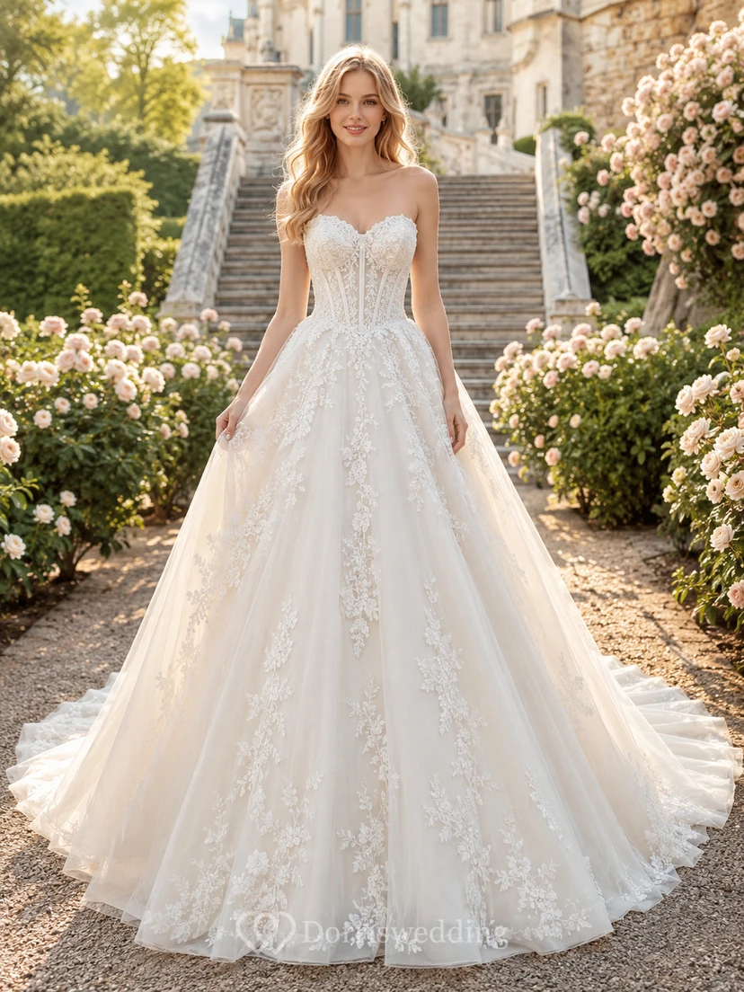 Brautkleid im eleganten Spitzen-Stil für den Gartenball