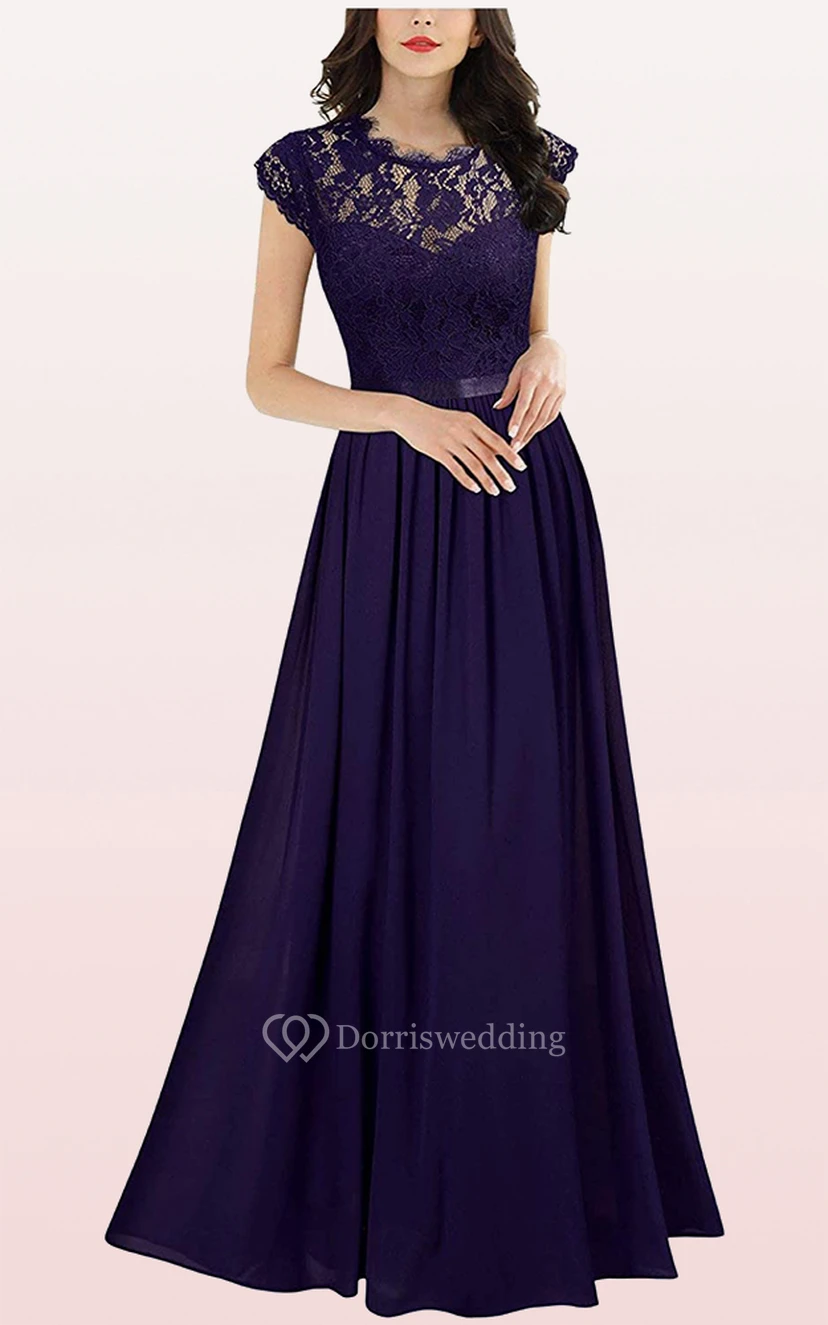 Romantisches Brautjungfernkleid aus Chiffon in A-Linie mit Muschelsaum und Falten view 11