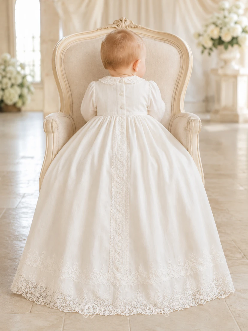Elfenbeinfarbenes Taufkleid mit langen Ärmeln und Spitzenbesatz für Jungen view 2