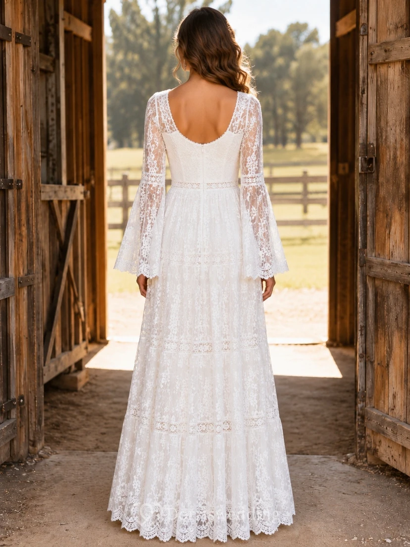 Bohemian Sweetheart Lace Long Sleeve Country Wedding Dress view 2