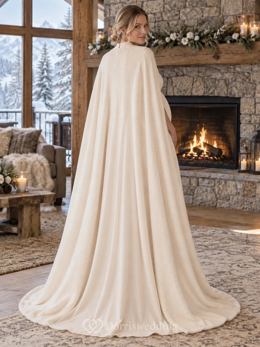 Vestido de novia sencillo de cuello alto color champán estilo Cape Empire para embarazadas view 2