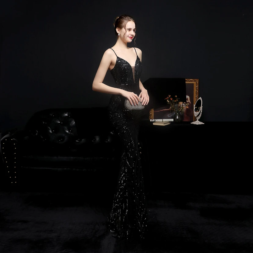 Sequined Fishtail Long Dress Performance Internet Celebrity Event Banquet Car Model Etiquette Evening Dress view 28